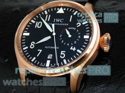 Copy IWC Big Pilots Watch Rose Gold Black Arabic Dial Power Reserve 46mm 